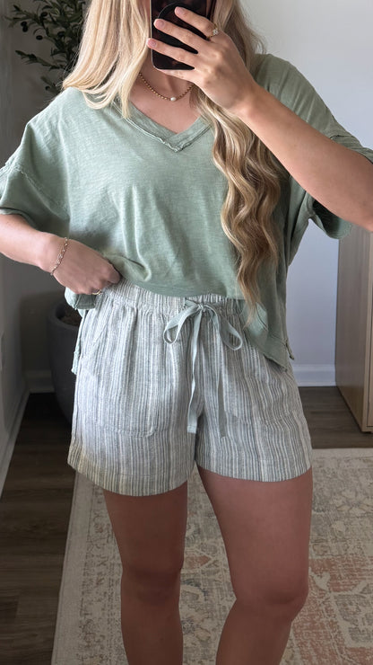 Linen Blend Shorts / Sage Stripe