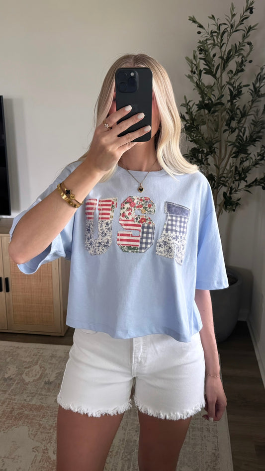 USA Cropped Tee / Blue