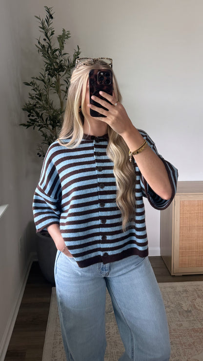 Riley Striped Cardigan / Blue + Brown