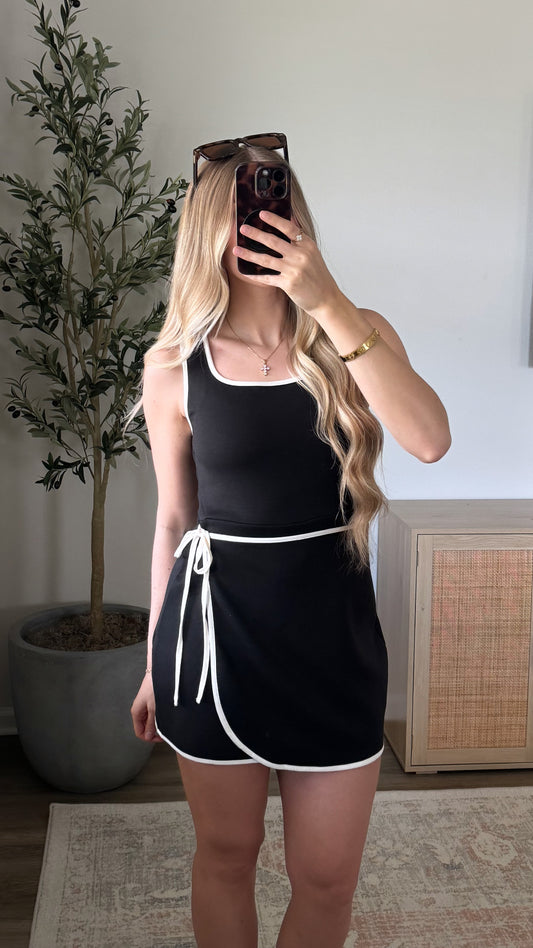 Scuba Wrap Romper Dress / Black