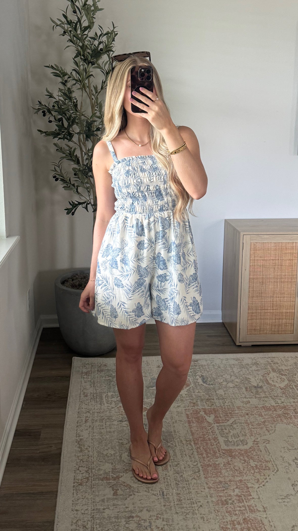 Palm Leaf Romper / Blue