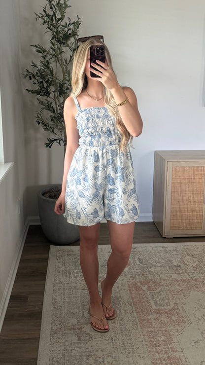 Palm Leaf Romper / Blue