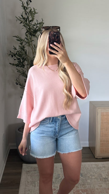 Carmen Short Sleeve Sweater / Light Pink