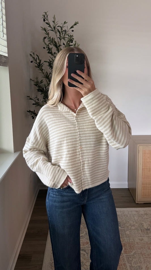 Bailey Striped Cardigan / Natural