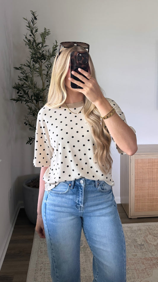 Ribbed Polka Dot Tee / Cream