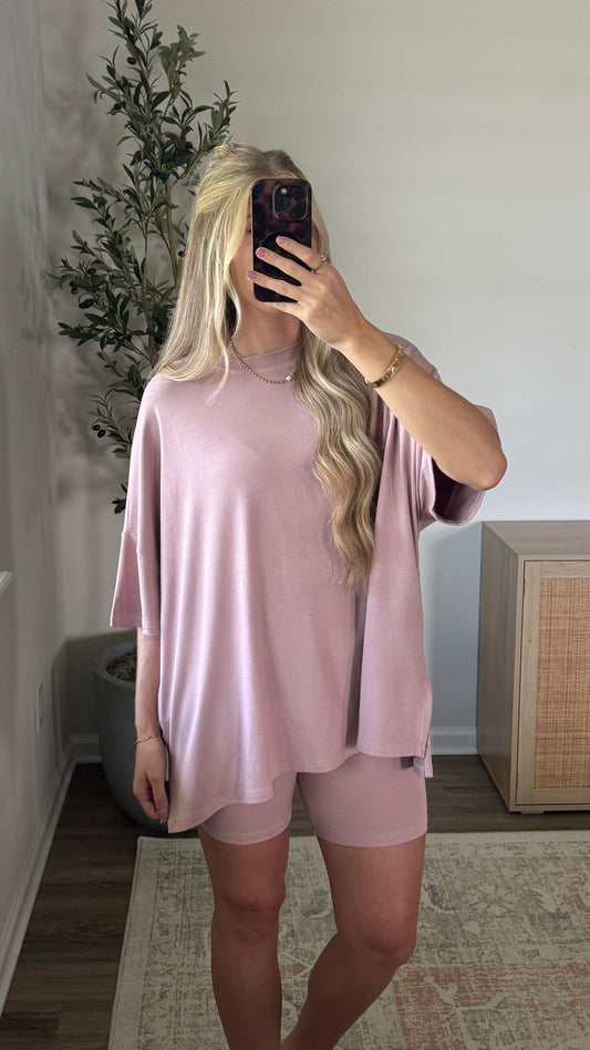 Oversized Biker Shorts Set / Mauve