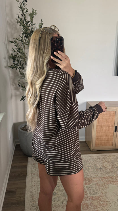 Striped Henley Shorts Set / Espresso