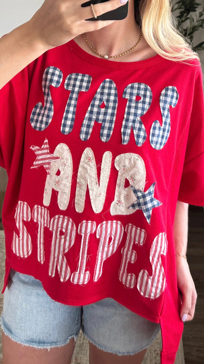 Oversized Stars + Stripes Tee / Red