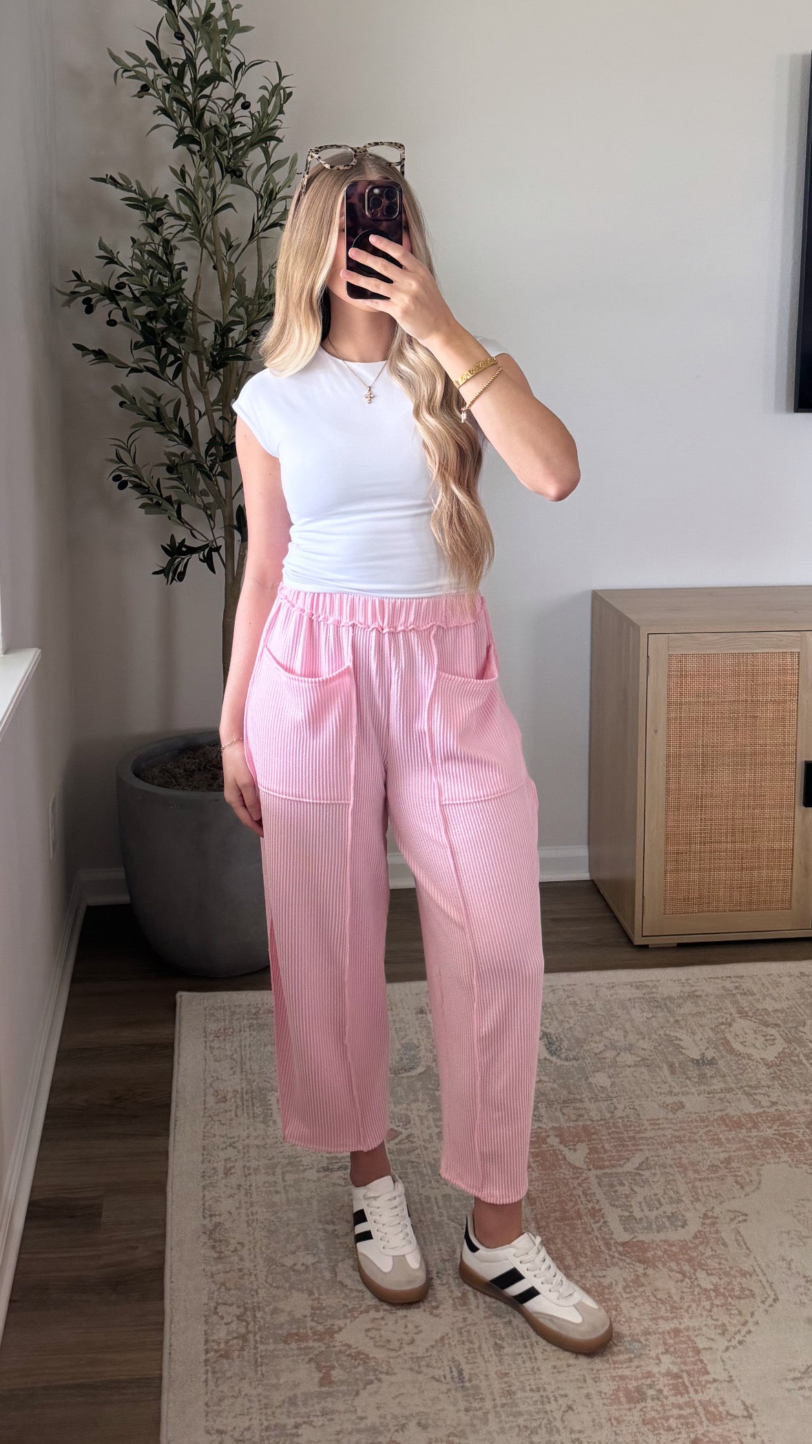 Ribbed Barrel Pants / Pink