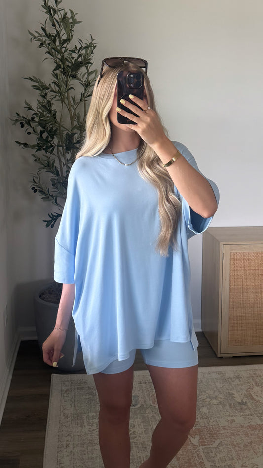Oversized Biker Shorts Set / Sky Blue