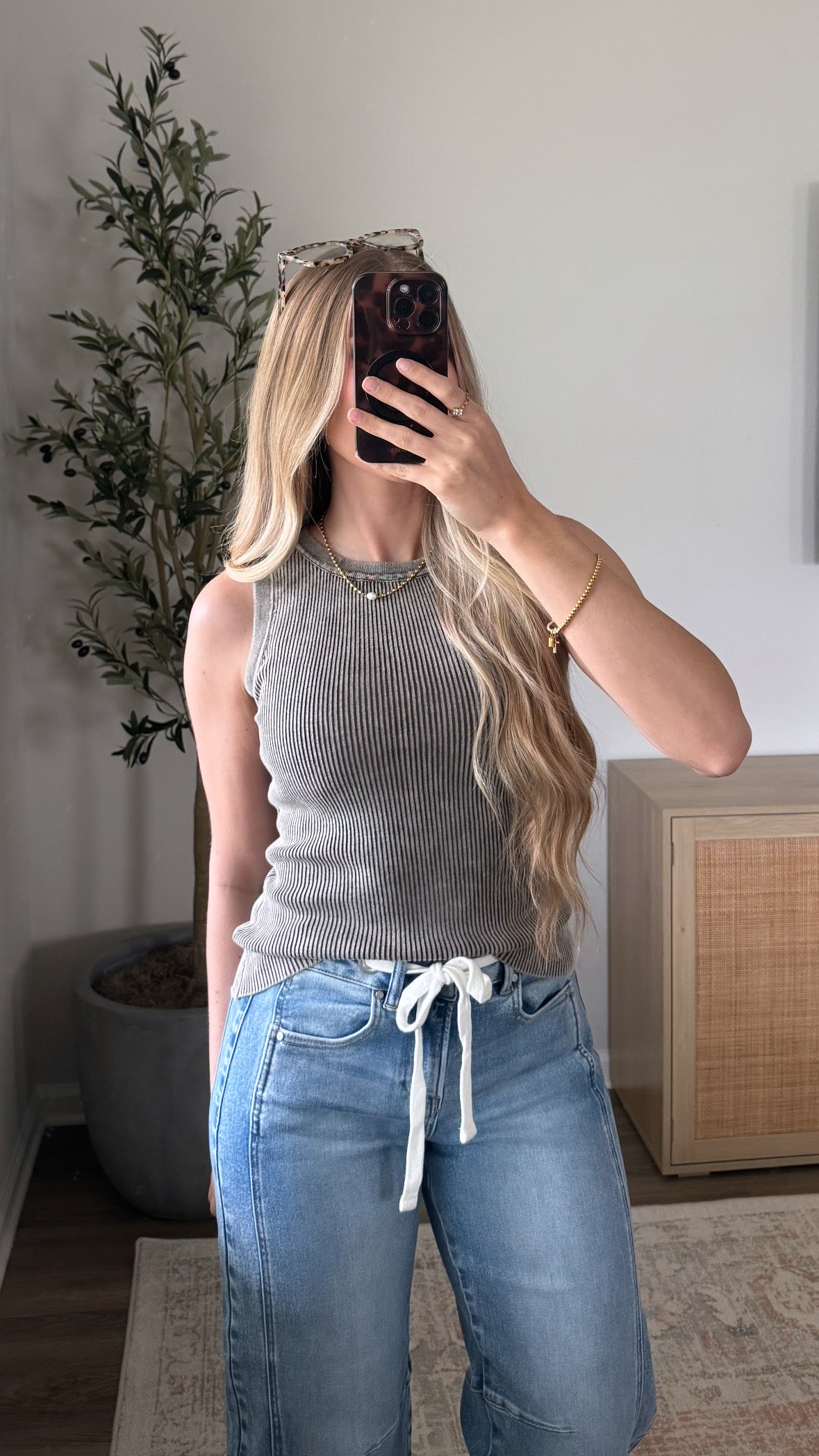 Ribbed Knit Tank / Washed Brown