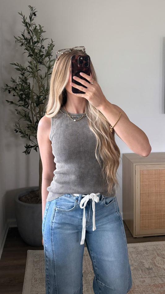 Ribbed Knit Tank / Washed Brown