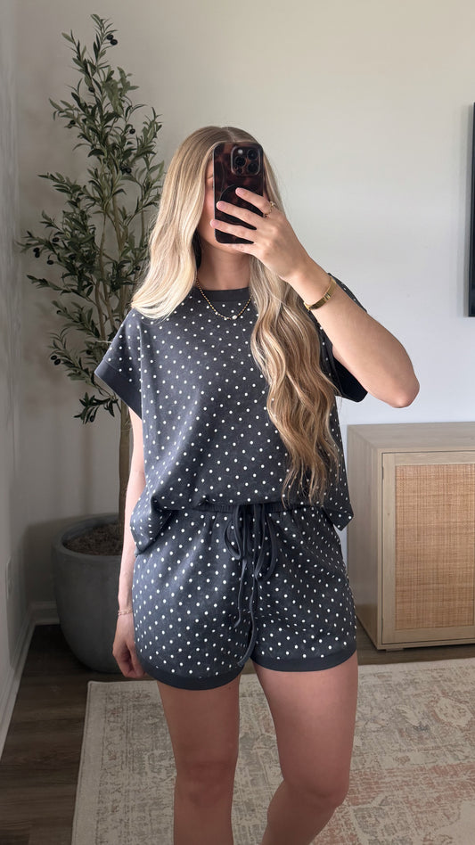 Polka Dot Shorts Set / Charcoal