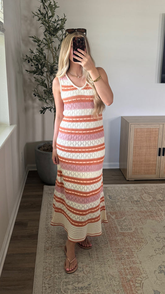 Crochet Midi Dress / Pink + Orange