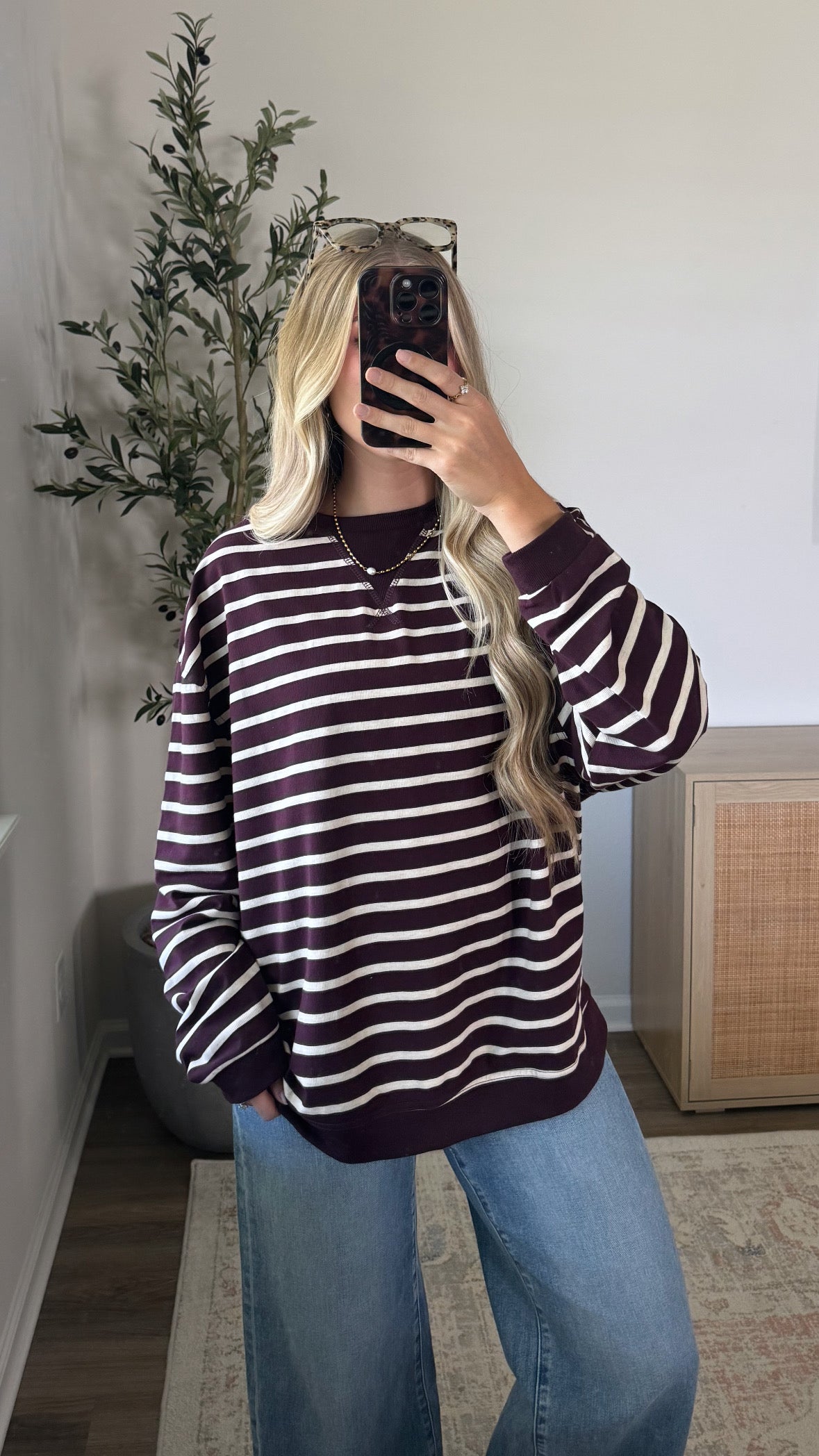 Willow Striped Long Sleeve / Burgundy + Cream