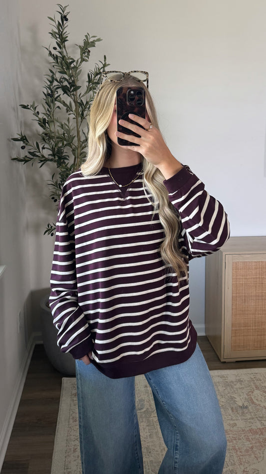 Willow Striped Long Sleeve / Burgundy + Cream