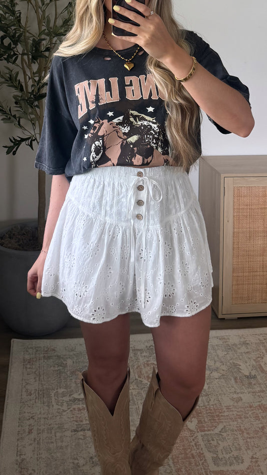 Eyelet Mini Skort / White
