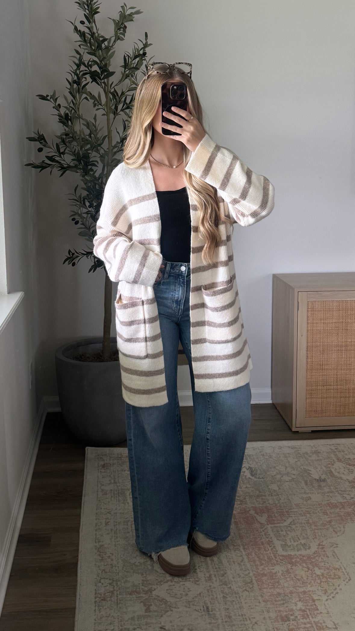 Striped Longline Cardigan / Ivory