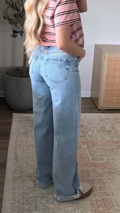 Gia Cuffed Wide Leg Denim / Lightwash