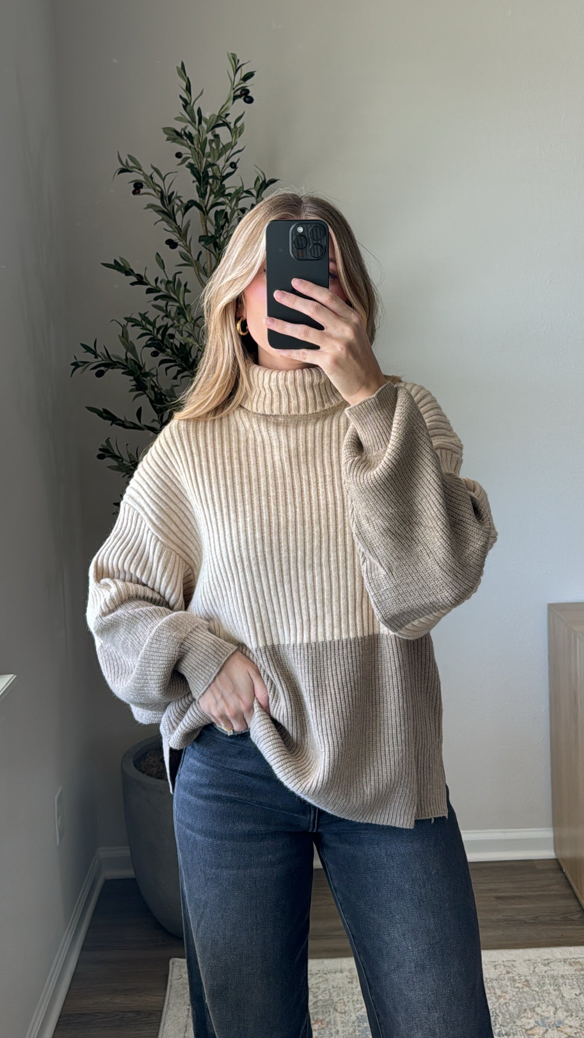 Colorblock Turtleneck / Tan