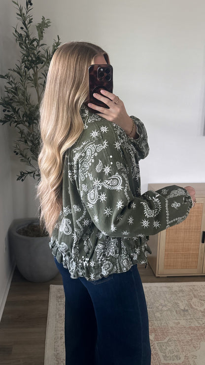 Bandana Bomber Jacket / Olive Green