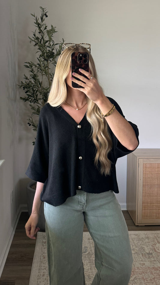 Chloe Short Sleeve Cardigan / Black
