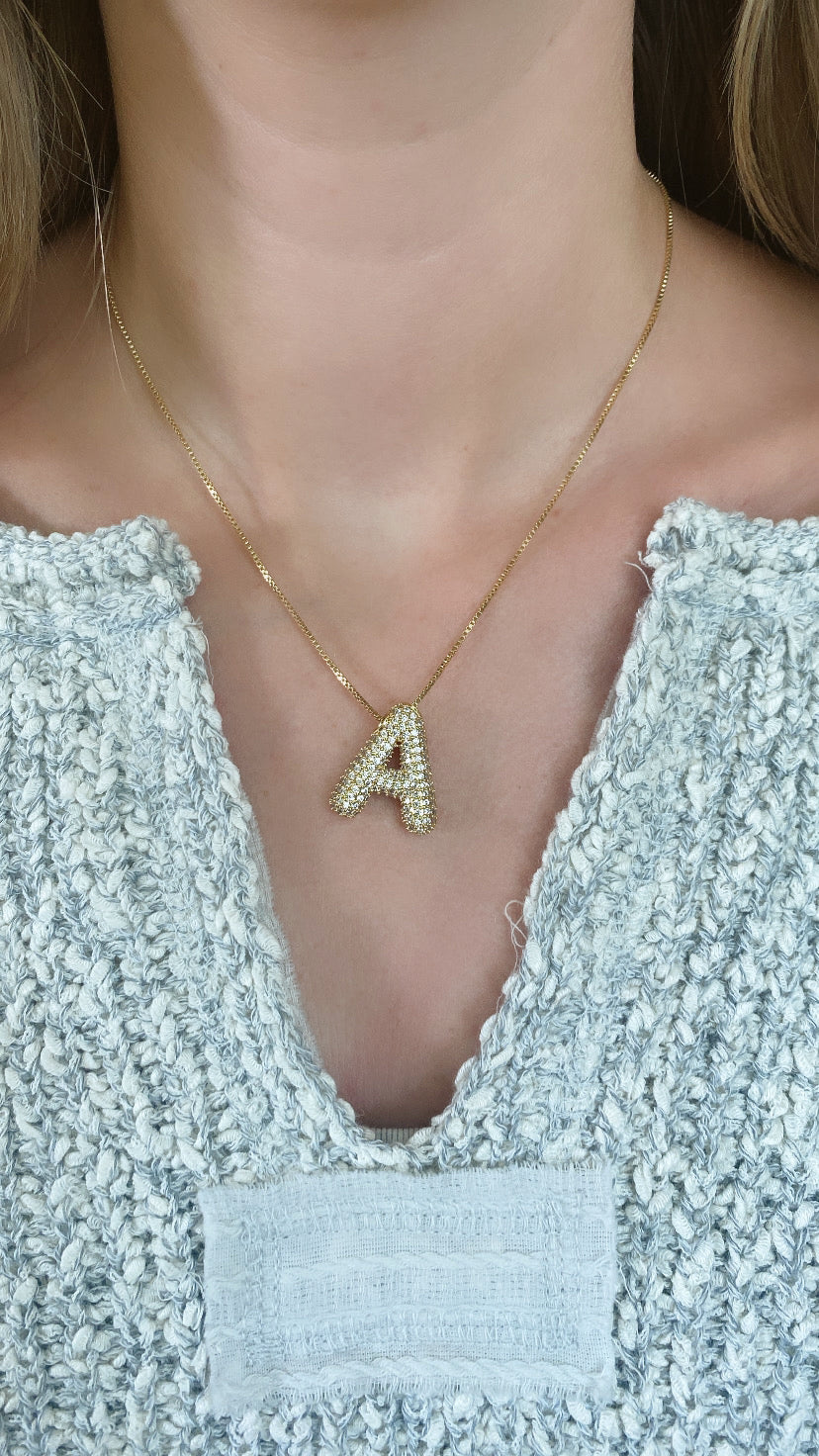 Rhinestone Bubble Initial Necklace