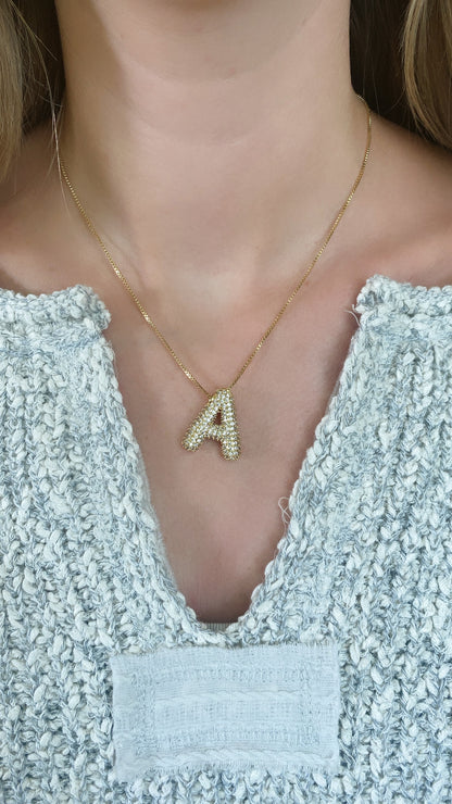 Rhinestone Bubble Initial Necklace