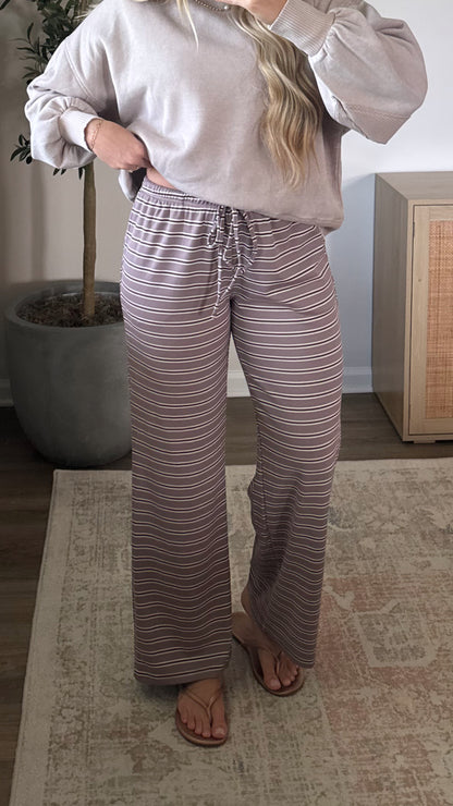 Mid Waisted Striped Pants / Mauve + Brown