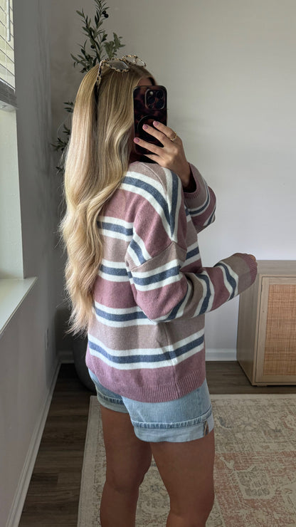 PREORDER (7/6) - Bella Striped Cardigan / Mauve
