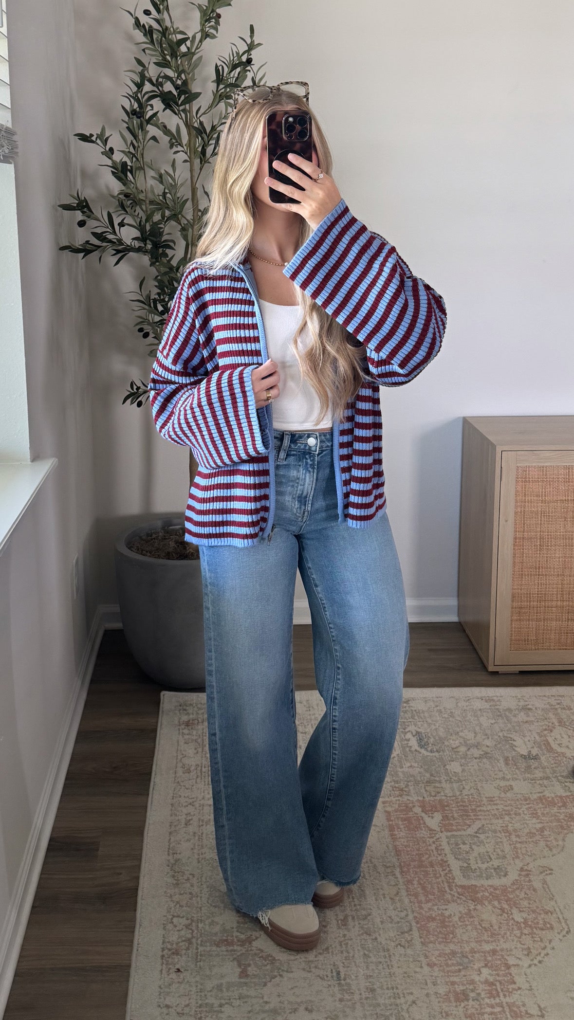 Hannah Striped Zip-Up / Blue + Burgundy
