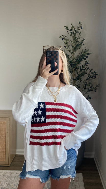 6 Colors / American Flag Knit Pullover