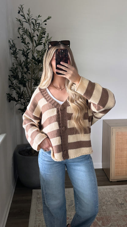 Cora Striped Cardigan / Brown + Tan
