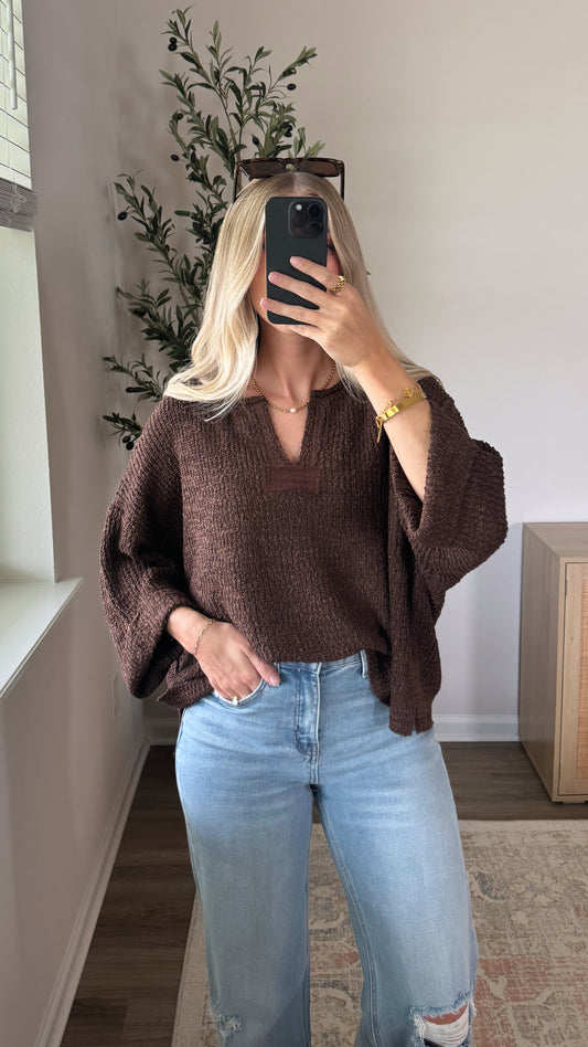 Cuffed Popcorn Knit / Brown