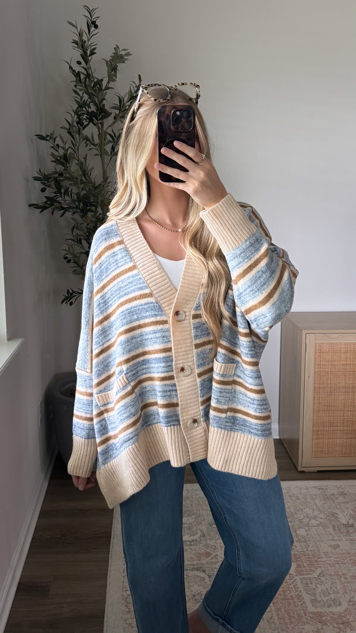 Dani Oversized Striped Cardigan / Taupe