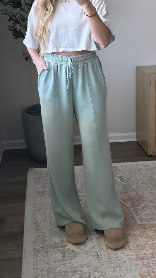 Daisy Wide Leg Sweatpants / Sage Green