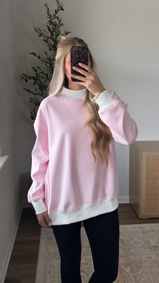 Coastal Striped Mock Neck / Pink