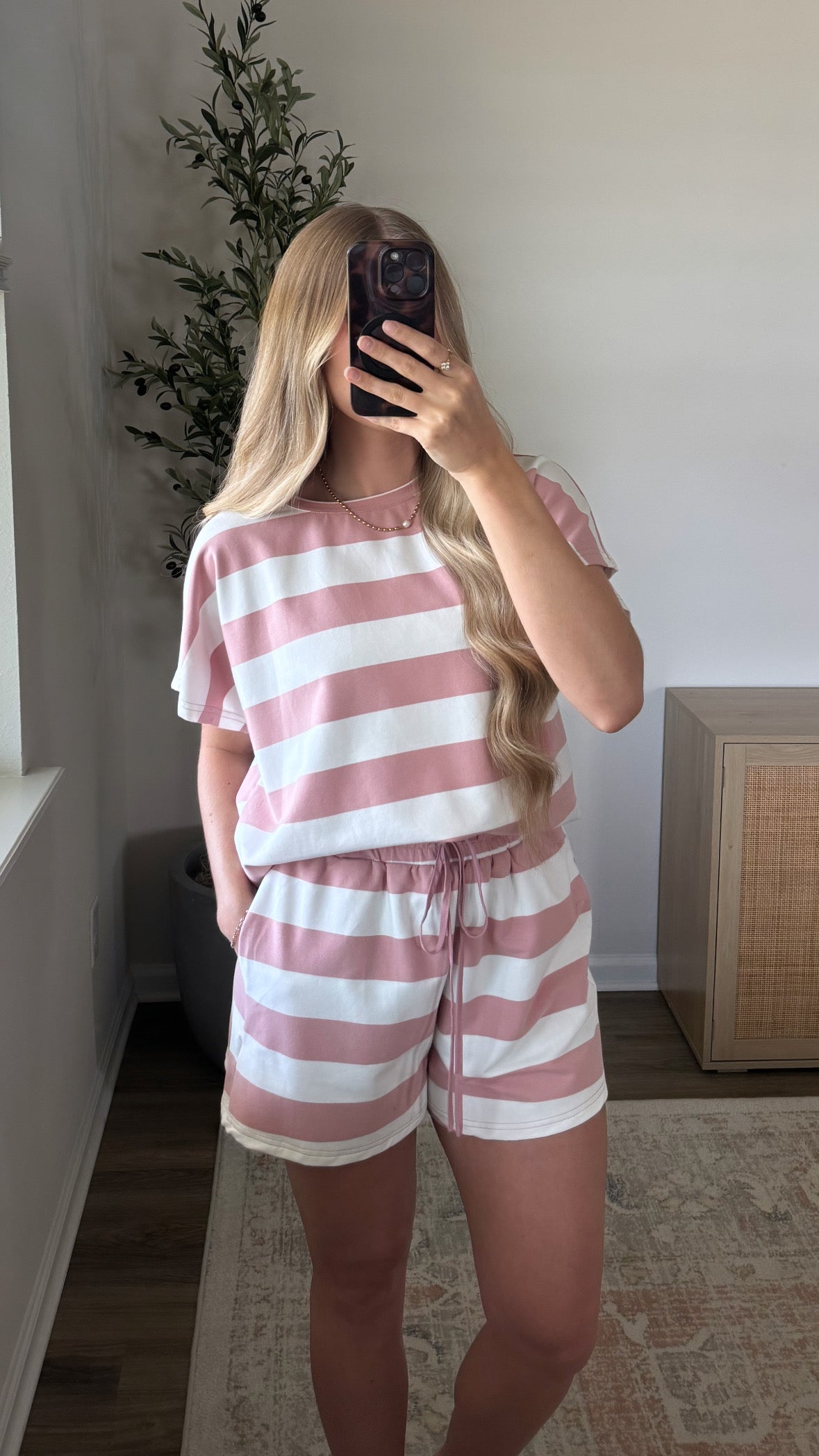 Marina Striped Shorts Set / Pink