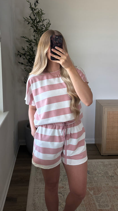 Marina Striped Shorts Set / Pink