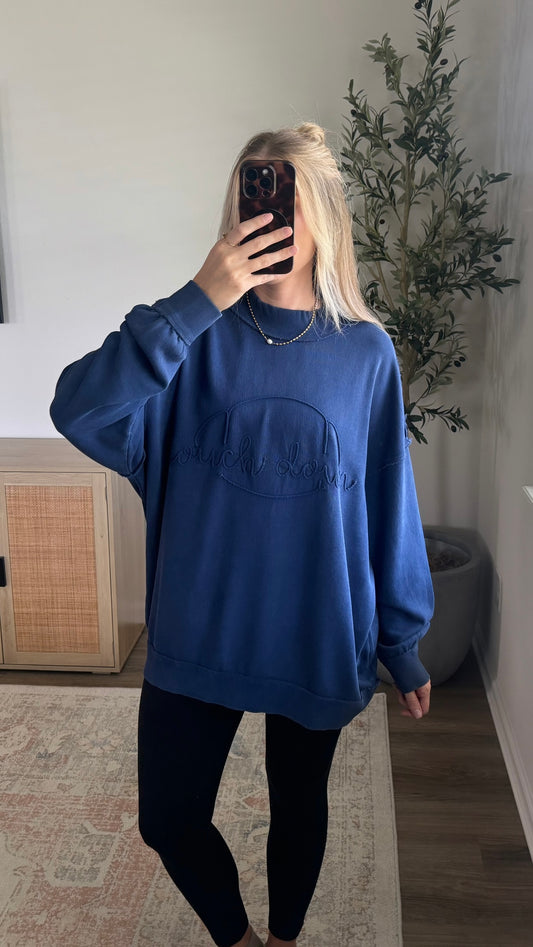 Touch Down Embroidered Mock Neck / Navy Blue
