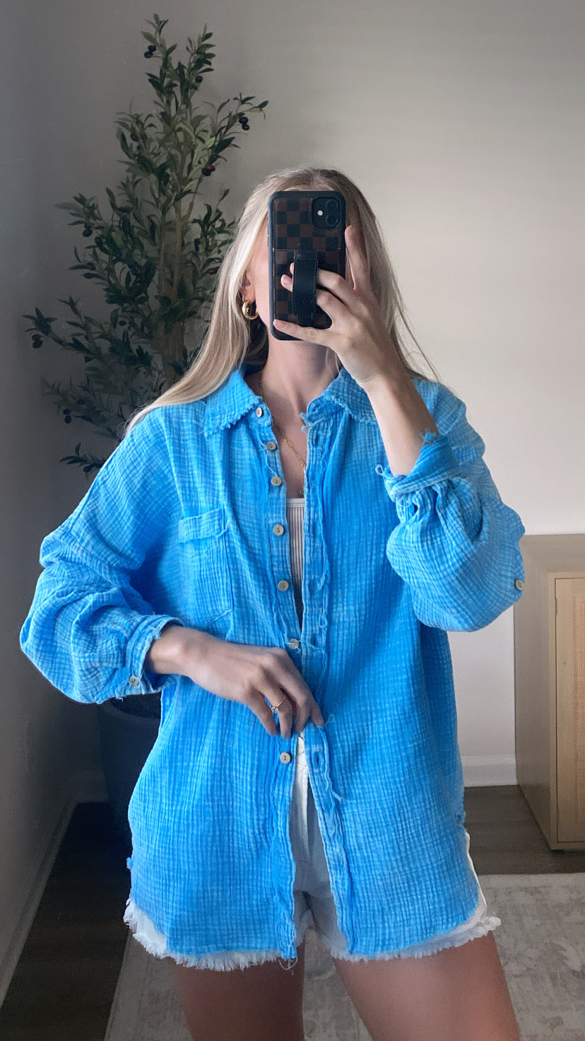 Tulum Gauze Button Up / Blue