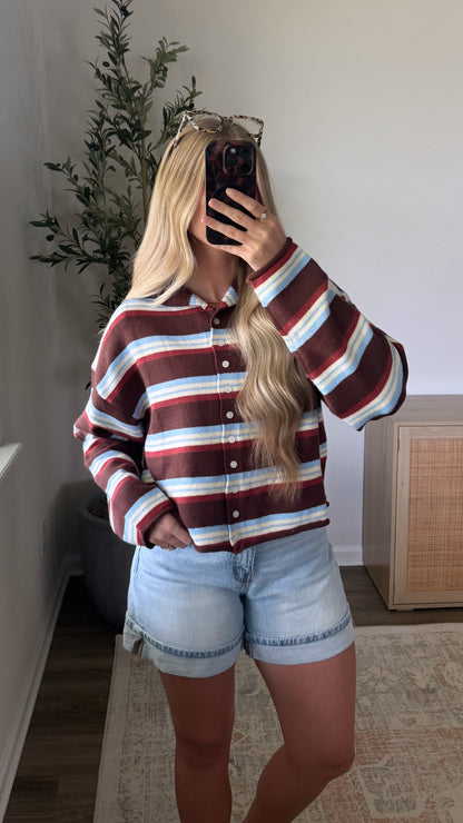 Bella Striped Cardigan / Brown + Blue