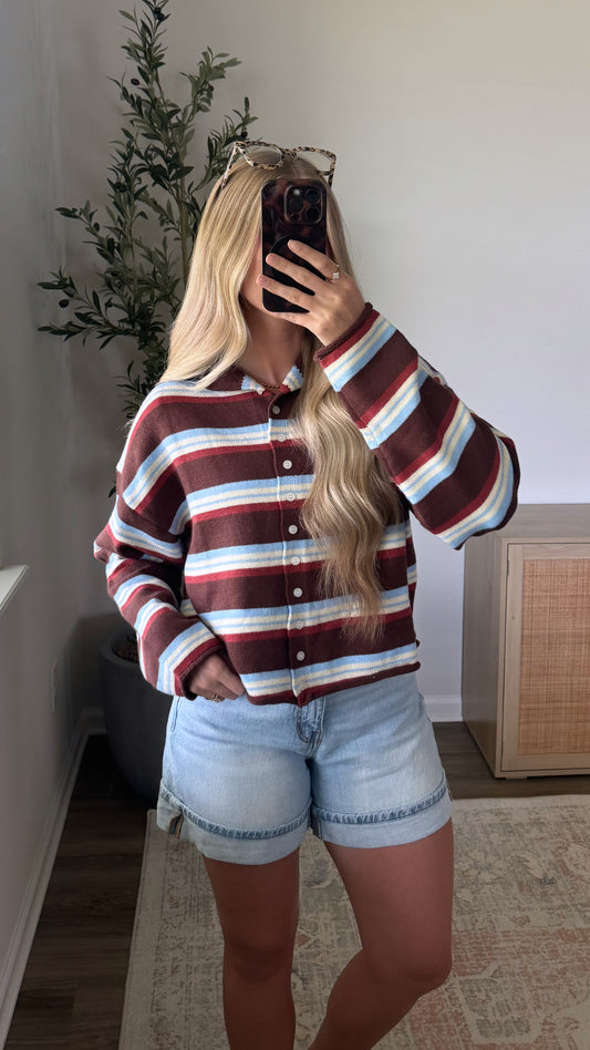 Bella Striped Cardigan / Brown + Blue