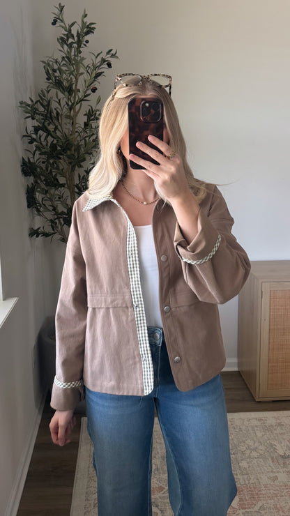 Gingham Contrast Jacket / Green + Tan