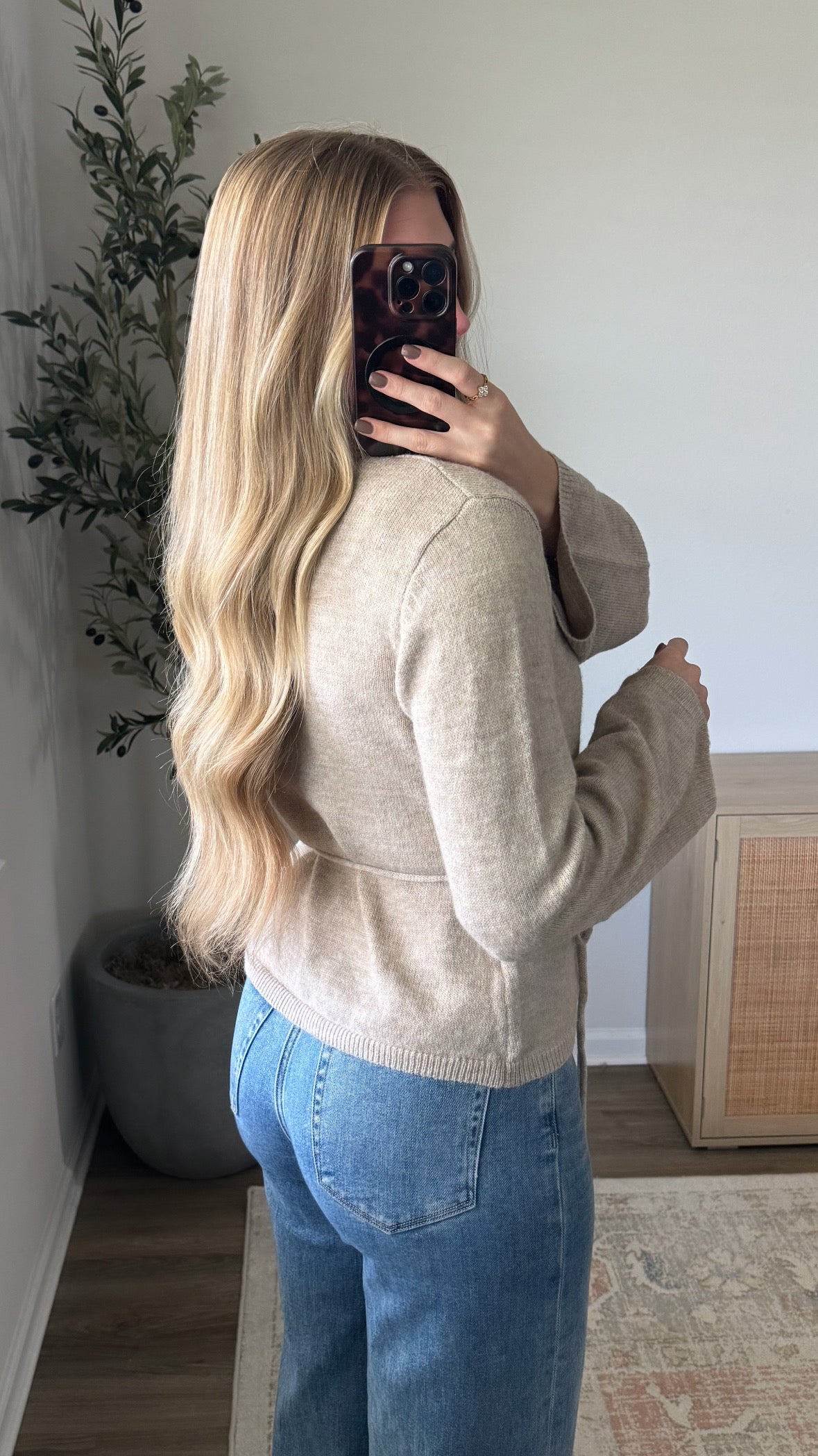 Tie Waist Cardigan / Taupe