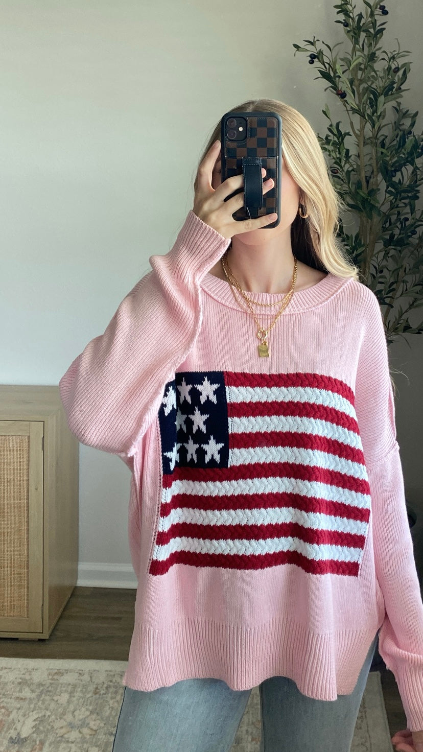 6 Colors / American Flag Knit Pullover