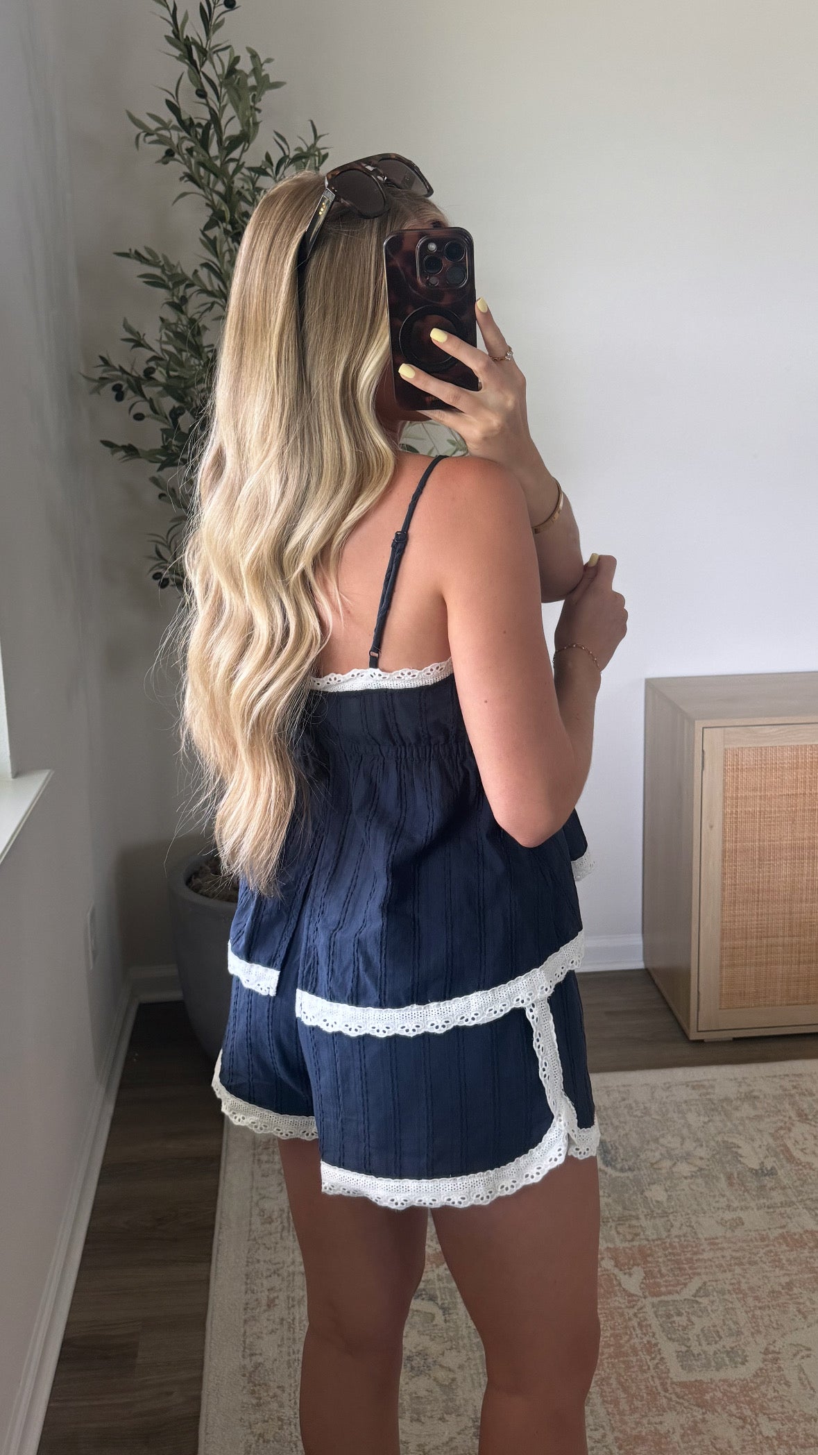 Eyelet Shorts Set / Navy