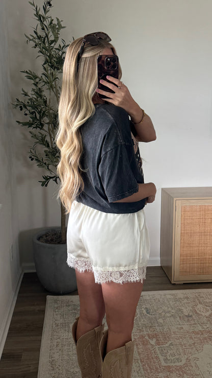 Lace Trim Satin Shorts