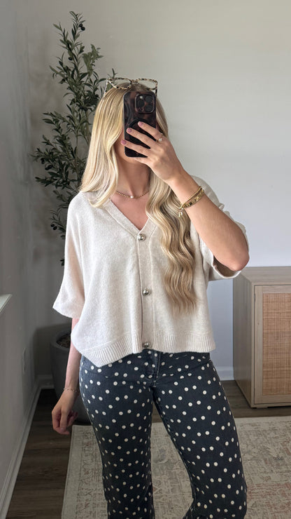 Chloe Short Sleeve Cardigan / Oatmeal