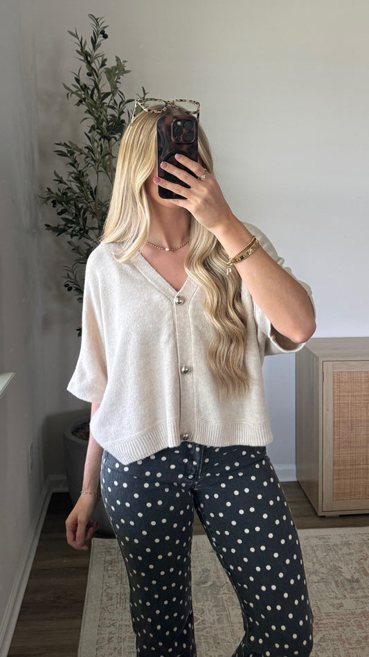 Chloe Short Sleeve Cardigan / Oatmeal